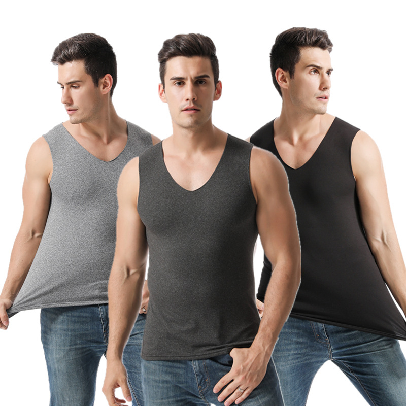 男士保暖内衣无痕保暖背心轻薄高弹力贴身打底宽肩背心厂家批发