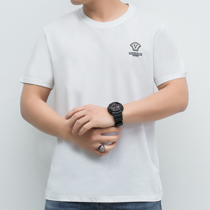 2021丝光棉t恤男短袖新款夏季大码体恤男刺绣烫金圆领打底衫代发