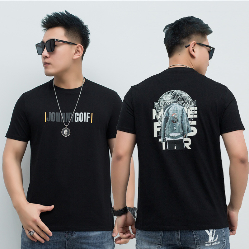 夏季男圆领短袖T恤打底衫棉质纯白男士半袖净版印花男装一件代发