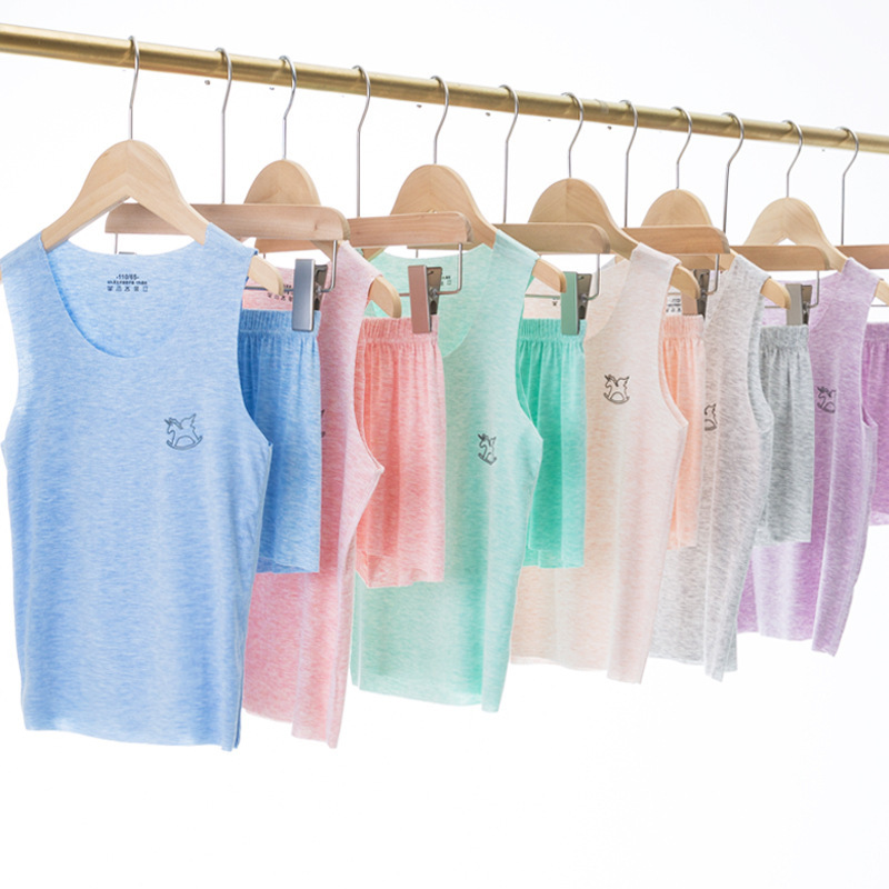 夏季儿童背心套装男女童无痕莫代尔内衣短裤彩棉中大童打底衫无袖
