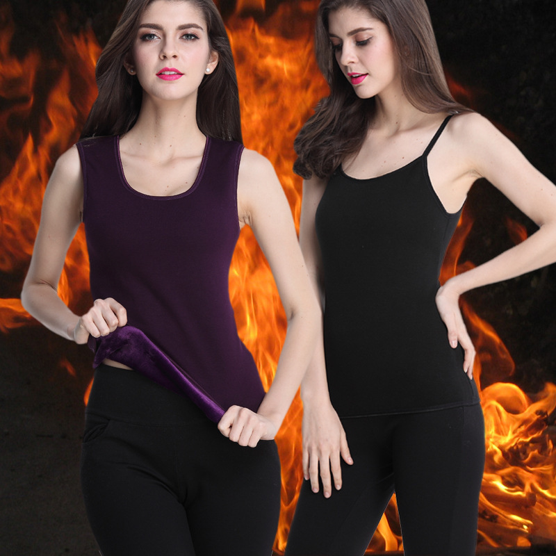 秋冬季加绒加厚打底内衣女士保暖背心女吊带塑身美体上衣清仓批发