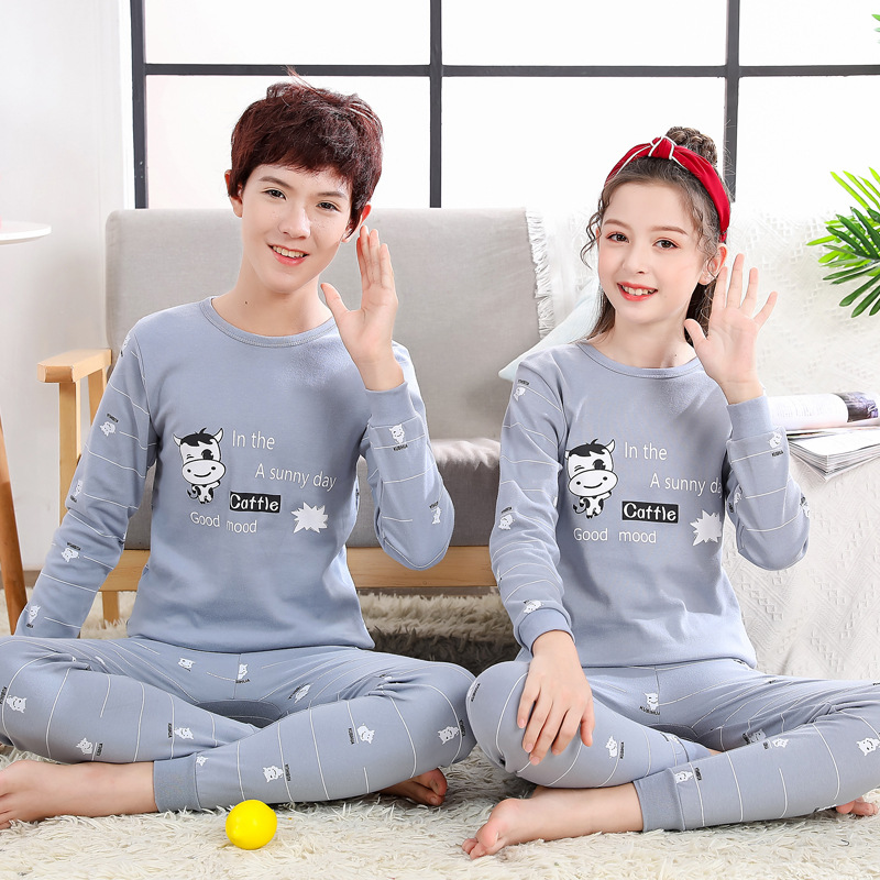 儿童保暖内衣套装纯白青少年秋衣秋裤男孩女学生中大童全棉毛衫