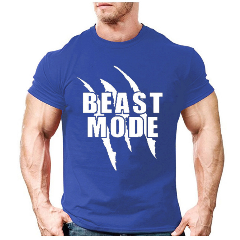 速卖通 夏季新款健身运动训练棉短袖宽松男圆领T恤 一件代发