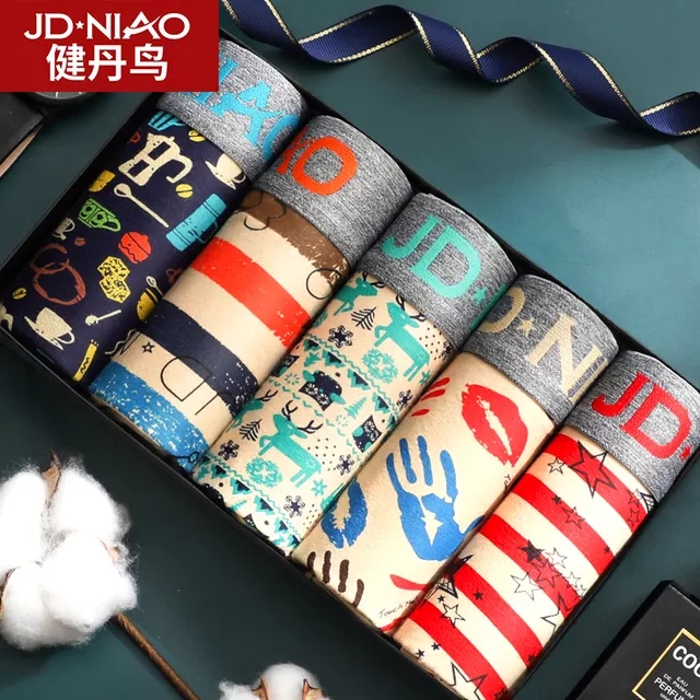 健丹鸟男士内裤男平角裤纯棉夏季透气青年韩版潮男生四角短裤头衩 