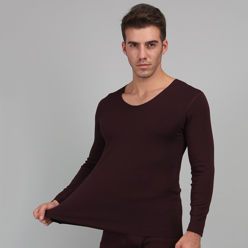 2020新款德绒无痕保暖加绒内衣套装男士秋冬圆领打底秋衣秋裤批发