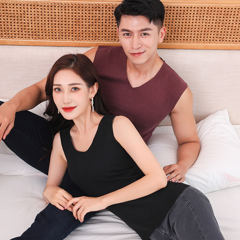 秋冬新款蚕丝德绒保暖背心男保暖内衣磨毛上衣无痕修身打底衫女