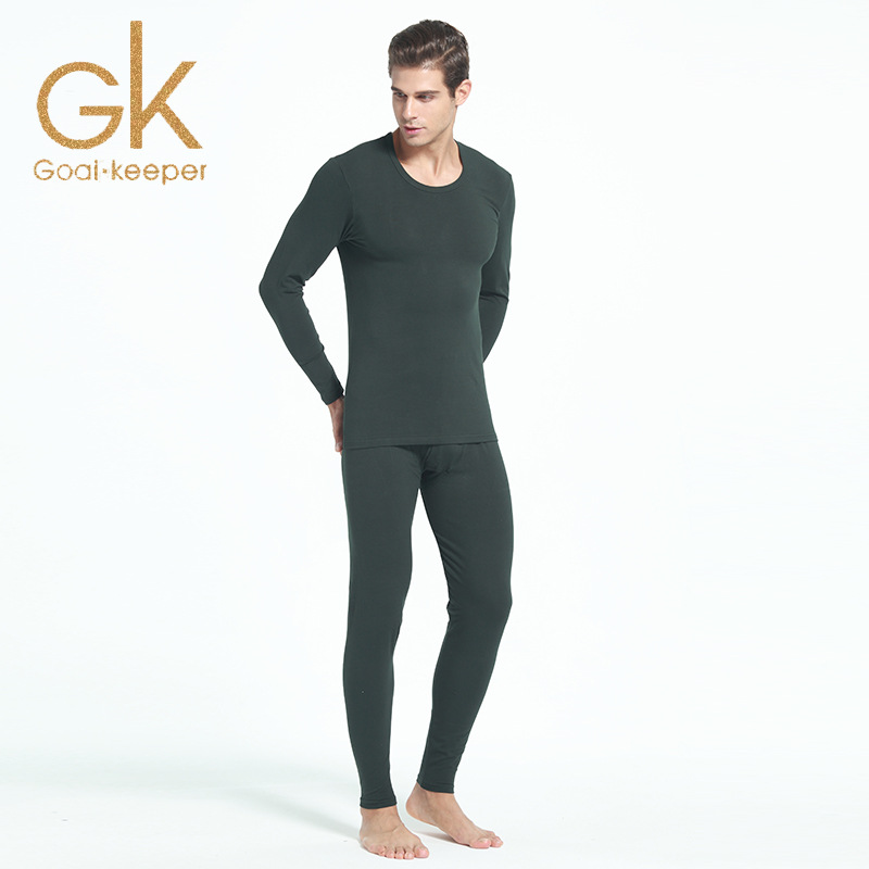 工厂直销旗凯新款男士莱卡棉薄款内衣套装 纯色圆领秋衣秋裤6020A