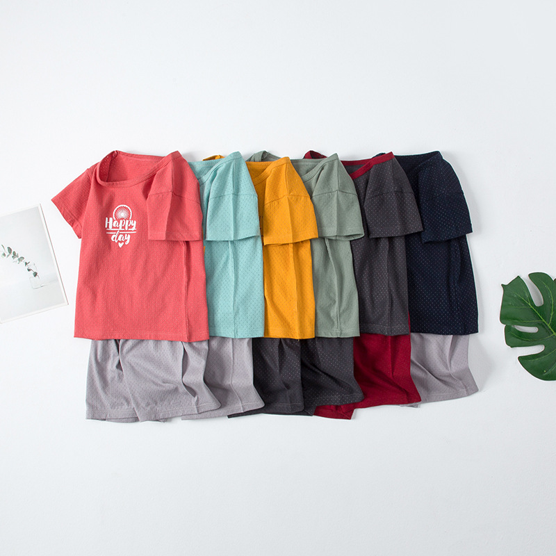 2021年夏季网眼透气儿童短袖套装男女童卡通运动宝宝家居服两件套