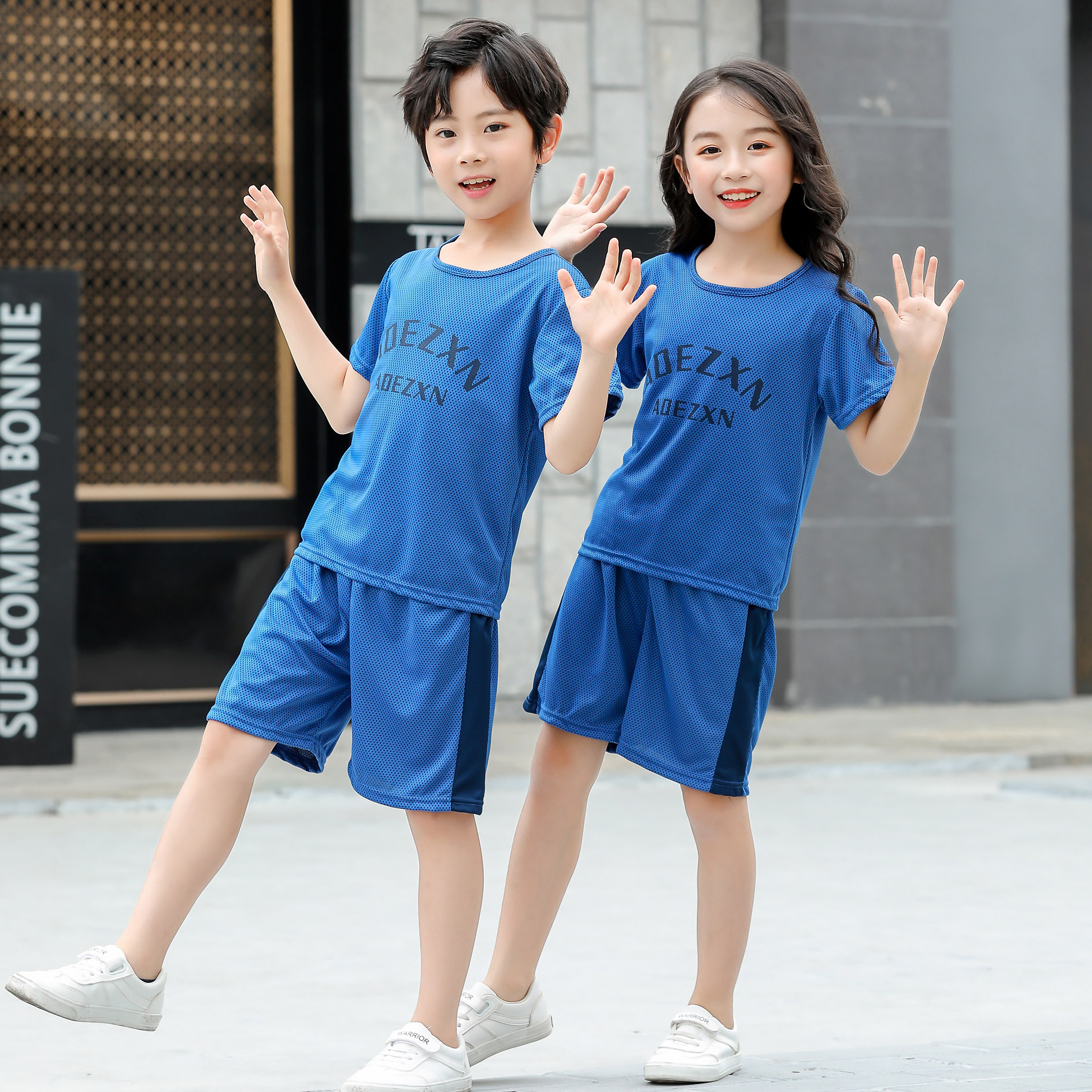 2021年夏季新款韩版运动儿童户外套装男童女童薄款短袖短裤两件套