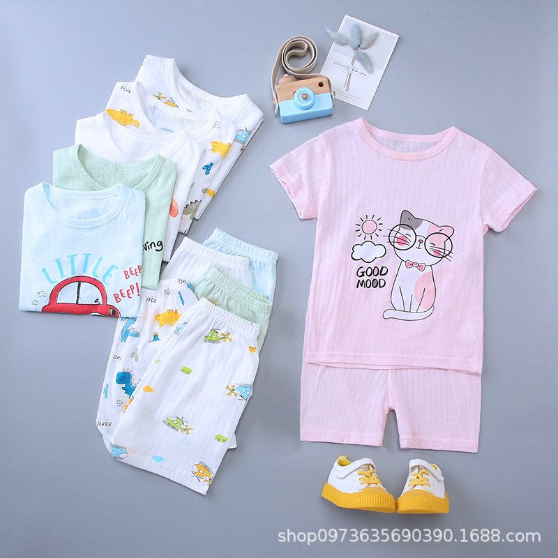 夏季卡通动漫短袖短裤套装男童女童家居服大中小童棉韩版运动套装