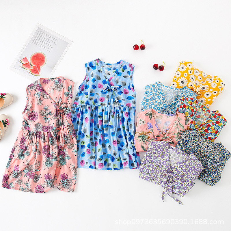 夏季儿童连衣裙现货女印花无袖小中大女童宝宝休闲家居服童装批发