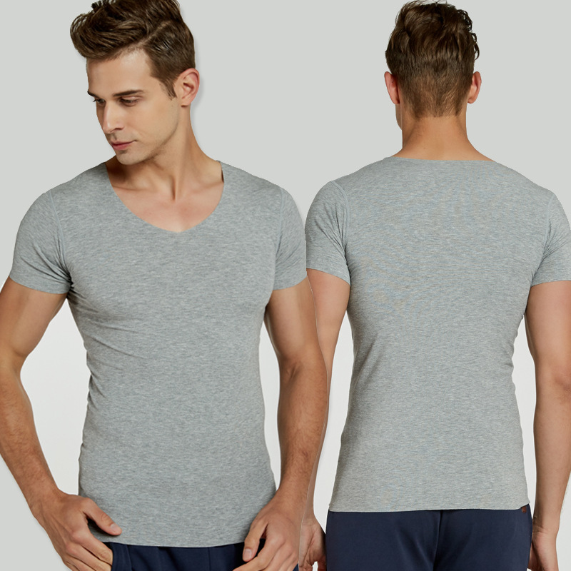 康吉鸟 2021莫代尔随心裁纯色无痕圆领短袖男T恤 修身男士打底衫