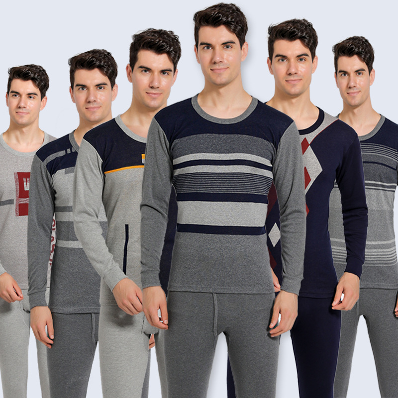 2021秋季新款纯棉提花秋衣秋裤男士套装圆领薄款棉毛衫保暖内衣男