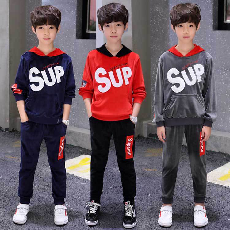 童装男童秋装套装秋季新款韩版儿童中大童金丝绒两件套潮一件代发