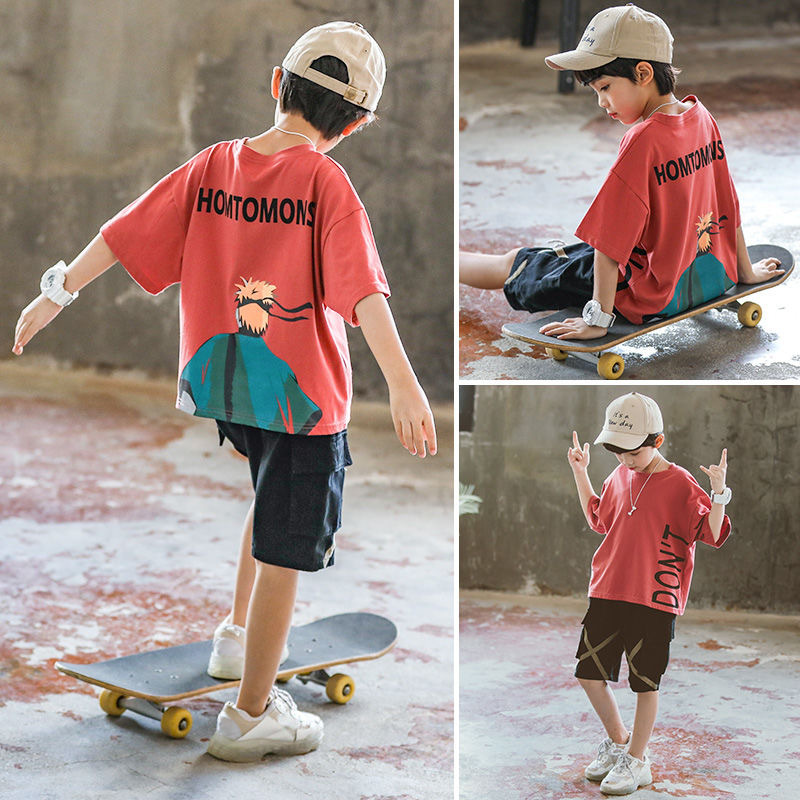 童装男童套装新款儿童套装男夏短袖t恤短裤中大童男孩两件套代发