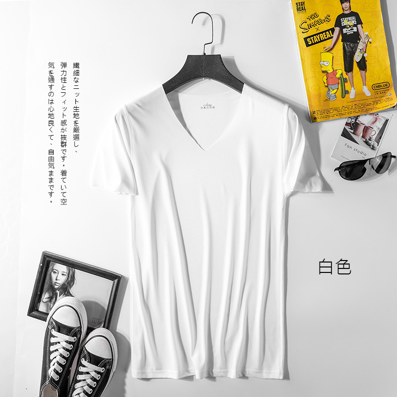 短袖T恤男2020夏季新款95棉料打底衫休闲男士冰丝修身运动