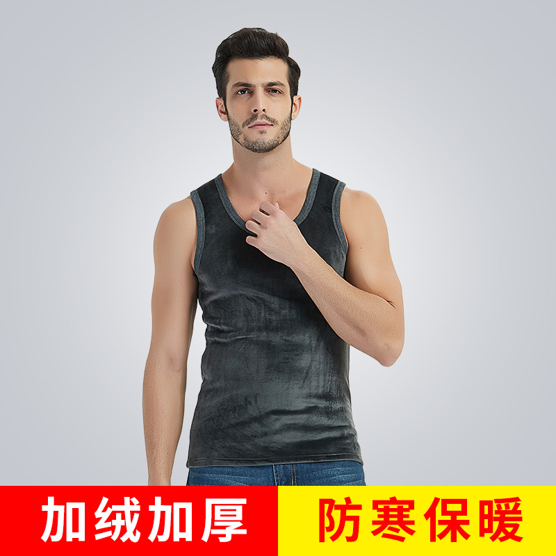 秋冬季男士保暖背心恒温修身保暖内衣加绒背心圆领打底衫厂家批发
