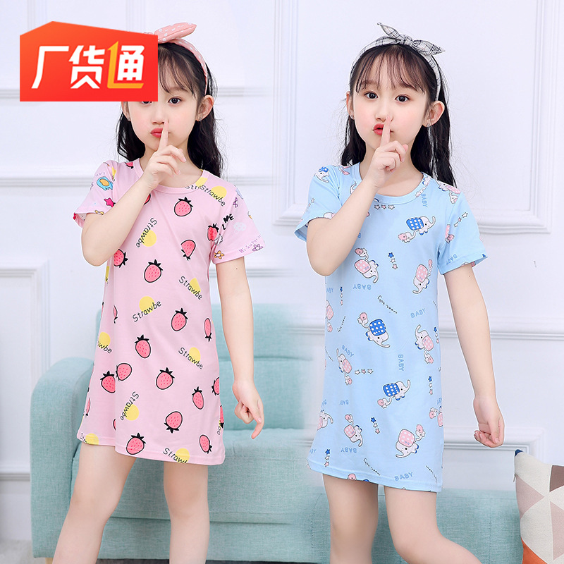 女童连衣裙夏季韩版卡通裙子短袖童装连衣裙儿童居家休闲裙