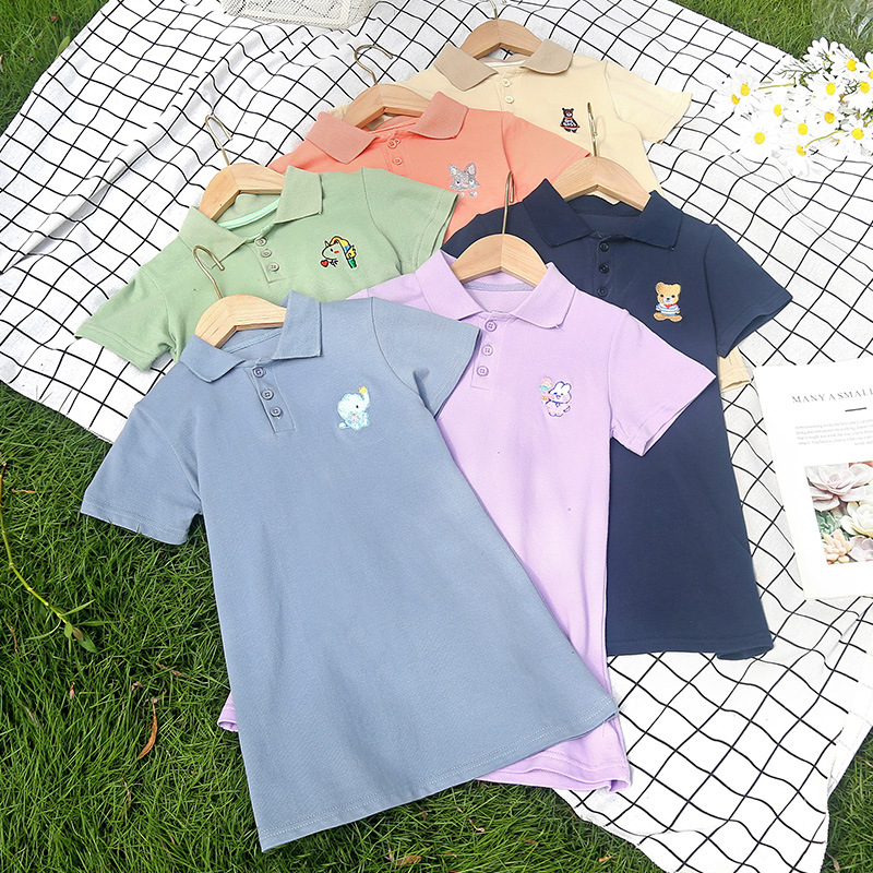 女童夏装裙子中小童时尚洋气POLO衫连衣裙儿童翻领套头短袖裙子