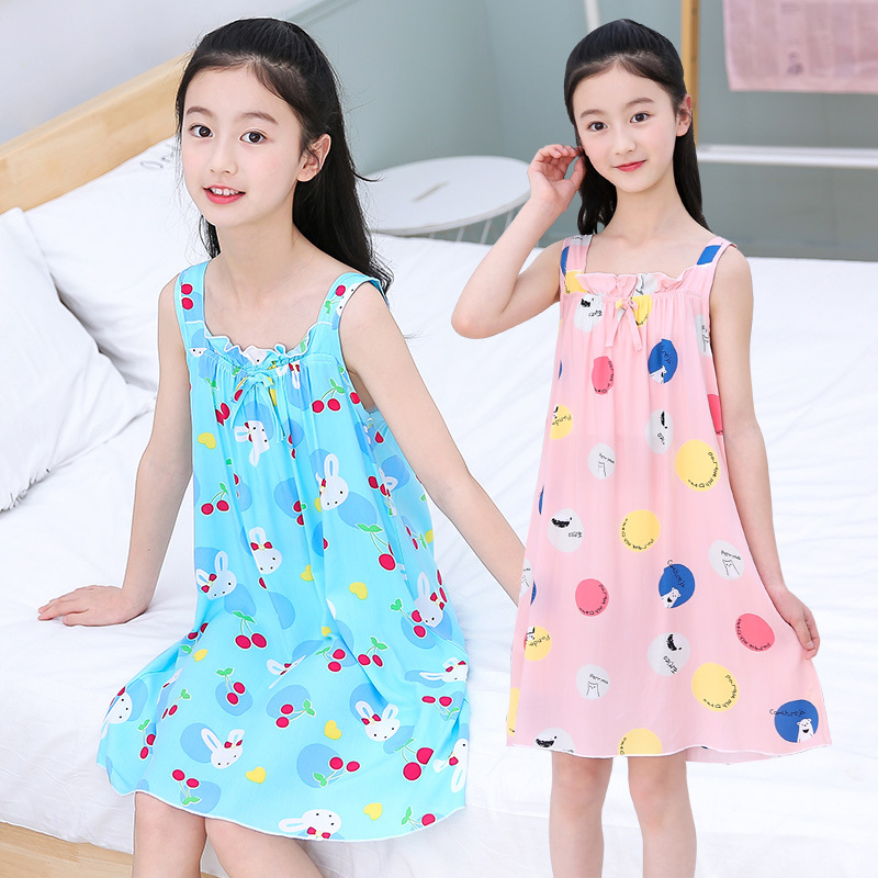 2021夏季韩版卡通女童连衣裙短袖童装公主裙儿童居家粉色休闲裙子